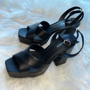 🆕 Lisa Vicky Leather Strappy Platform Heel Sandals Black Size 8